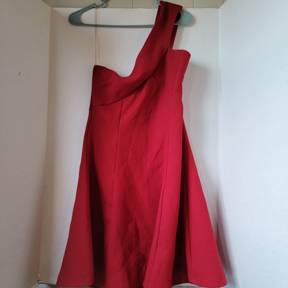 Charlotte Russe One-Shoulder Red Mini Dress Size L Textured Fit & Flare Formal